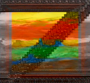 Abraham Pariente Rare Israeli American Modernist Sunset Abstract Fauvist Landscape Original Painting