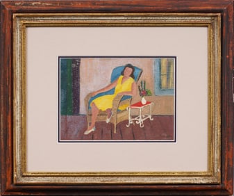 Early American Modernist Interior Scene Framed Original Oil Painting New York School