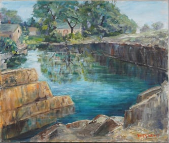 Daisy Thayer Wright Signed American Female Impressionist Quarry Landscape Oil Painting