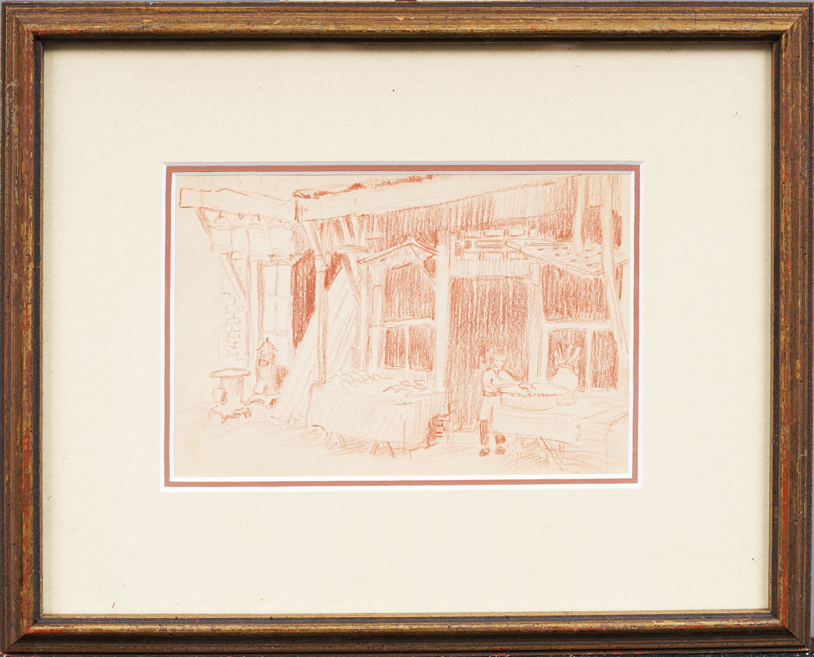 Vintage Interior Scene Framed Original Bakery Drawing (1 of 4)