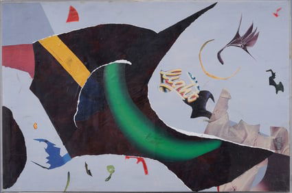 Vintage Signed Mixed Media Abstract Collage Mid Century Modern Art