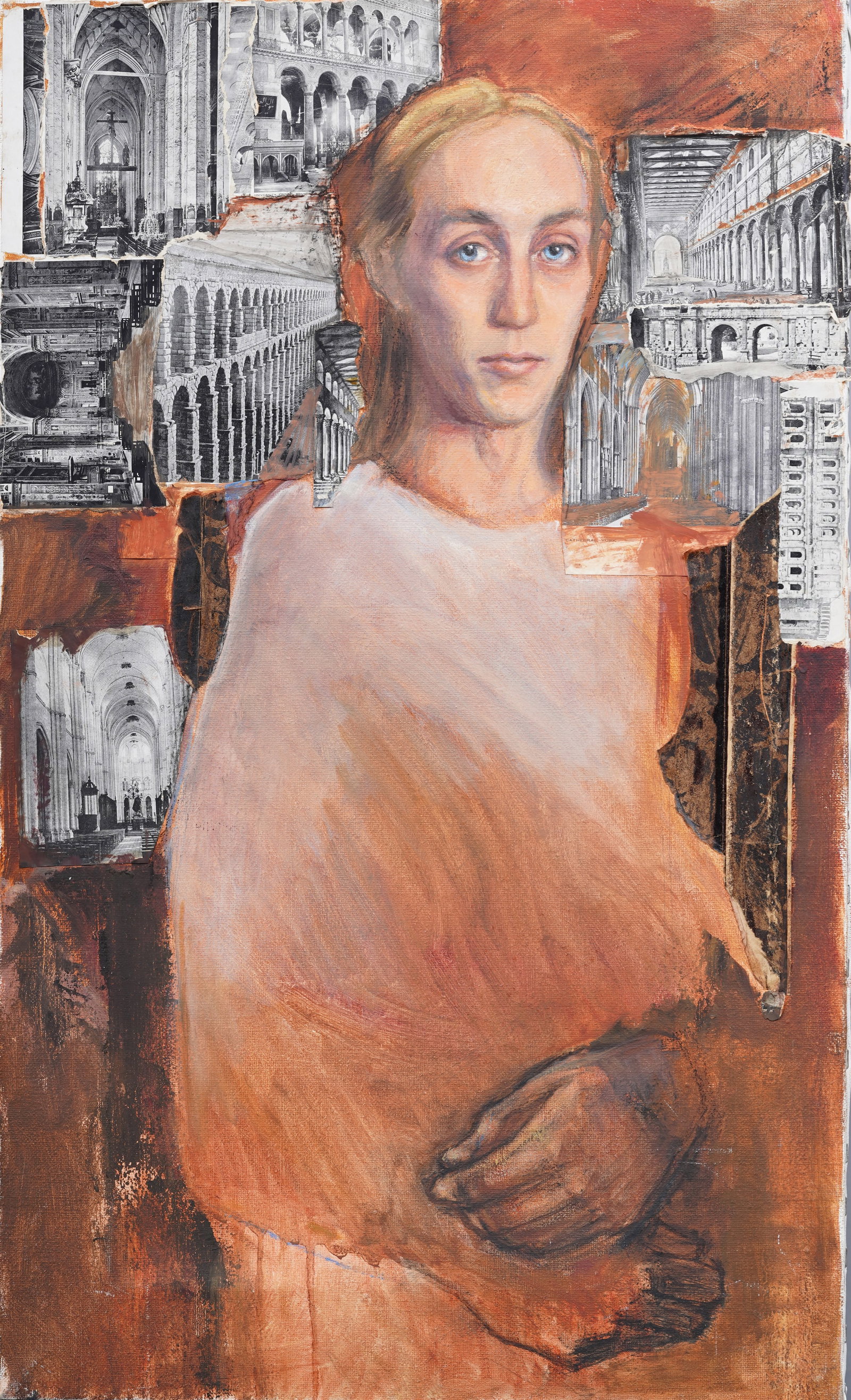 Vintage American Modernist Mixed Media Collage Oil Painting Portrait of a Woman (1 of 4)