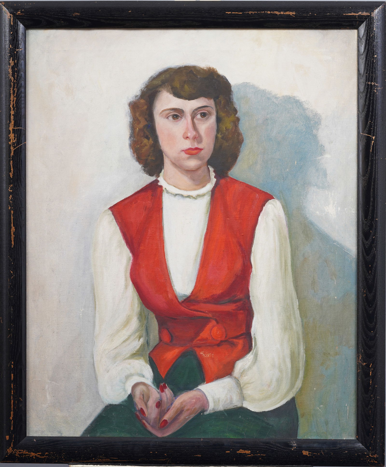 Vintage American School Woman Portrait Social Realist Framed Oil Painting (1 of 5)