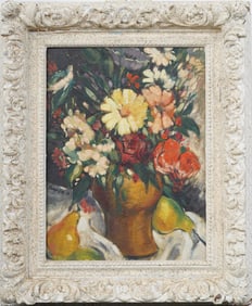 Antique American School Modernist Still Life Signed "Swanson 1938" Framed  Original Oil Painting
