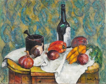 Nicely Painted American School Signed Interior Scene Still Life Oil Painting