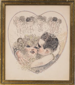 Frank Smith Art Deco Signed Amorous Drawing