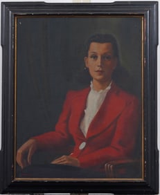 Nicely Framed American Modernist Portrait Signed 1941 Oil Painting