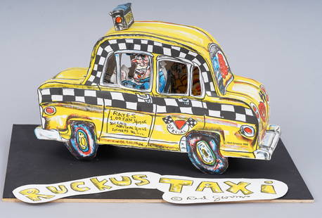Red Grooms (b1937) Vintage Pop Art 3d Sculpture Rare Limited Edition "Ruckus Taxi, 1986": Measuring 12 by 8 by 9 inches. Please see all images for condition. Size is measured and written on the back of the painting. The first size is the overall size, the second size is the image size. For