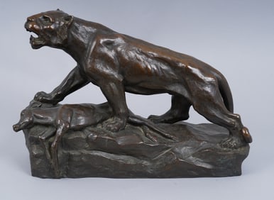 Antique American or European School Panther Bronze Sculpture