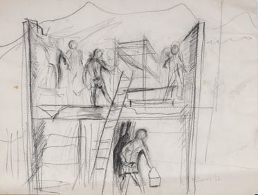 Vintage Outsider Modernist Figural Drawing Signed Klein