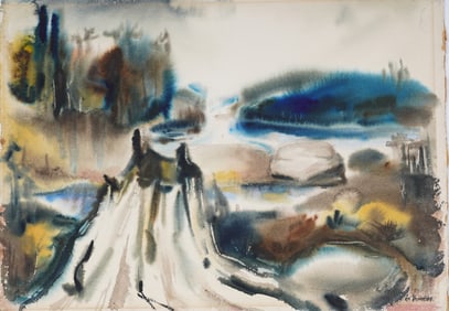 Signed Mid Century Modernist Landscape Painting