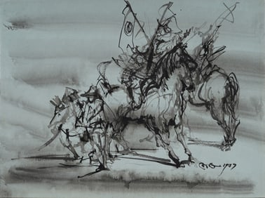 Vintage Surreal Abstract Painting on Paper