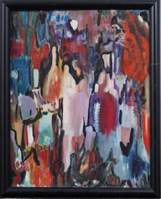 Vintage Mid Century Modern Abstract Framed Oil Painting