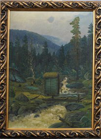 Signed Antique American School Impressionist Framed Landscape Oil Painting