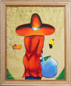 Signed Latin American Modernist Beach Scene Framed Original Landscape Oil Painting