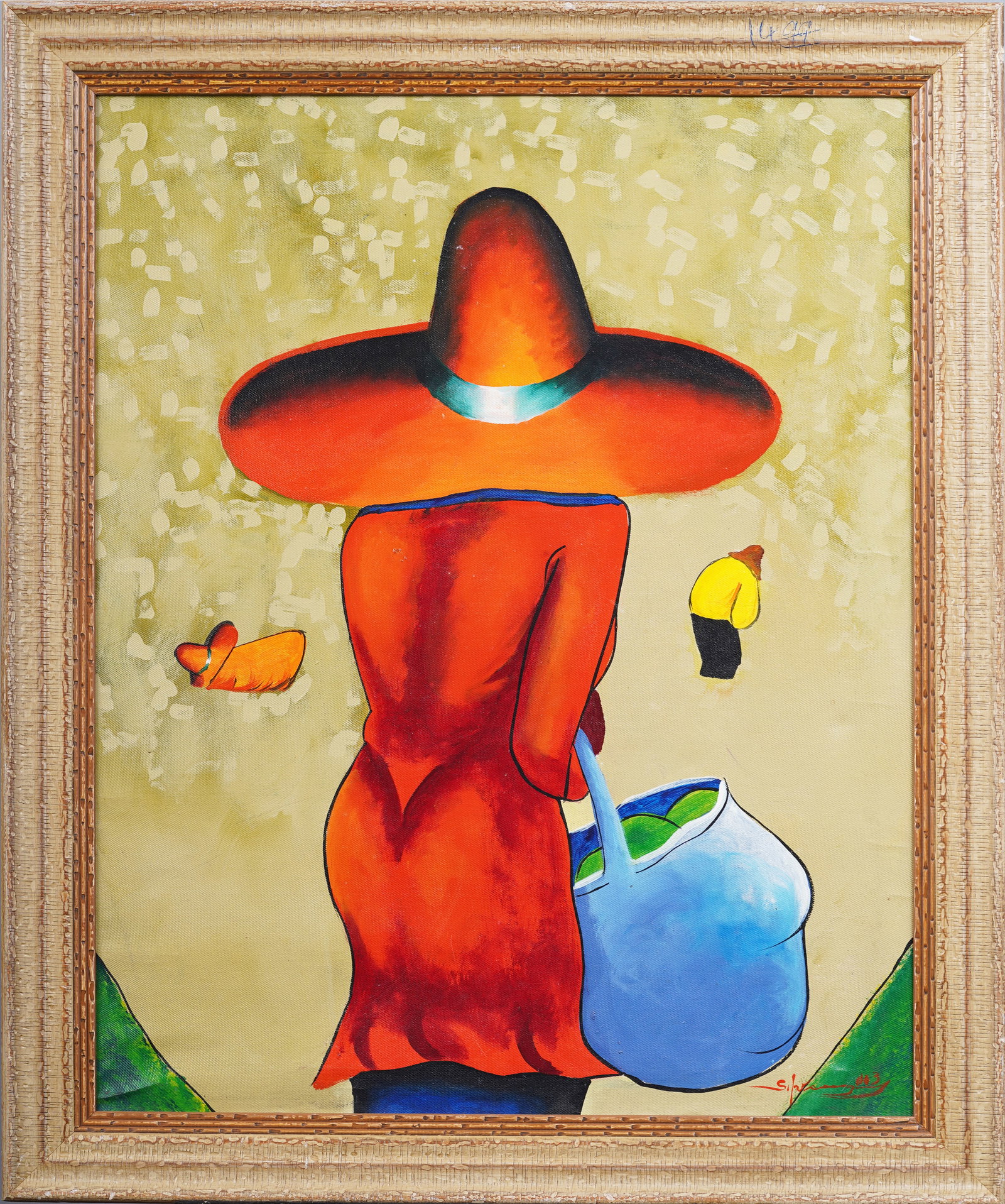 Signed Latin American Modernist Beach Scene Framed Original Landscape Oil Painting: Oil on canvas. Signed. Framed. Measuring 29 by 25 inches overall and 24 by 30 painting alone. Please see all images for condition. Size is measured and written on the back of the painting. The first s