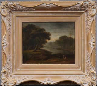 Antique Early American Hudson River School Framed Landscape Original Painting Circle of Doughty