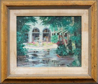 Ronni Pastorini (1915 - 2011) Signed American Impressionist Palm Beach Florida Street Scene Painting