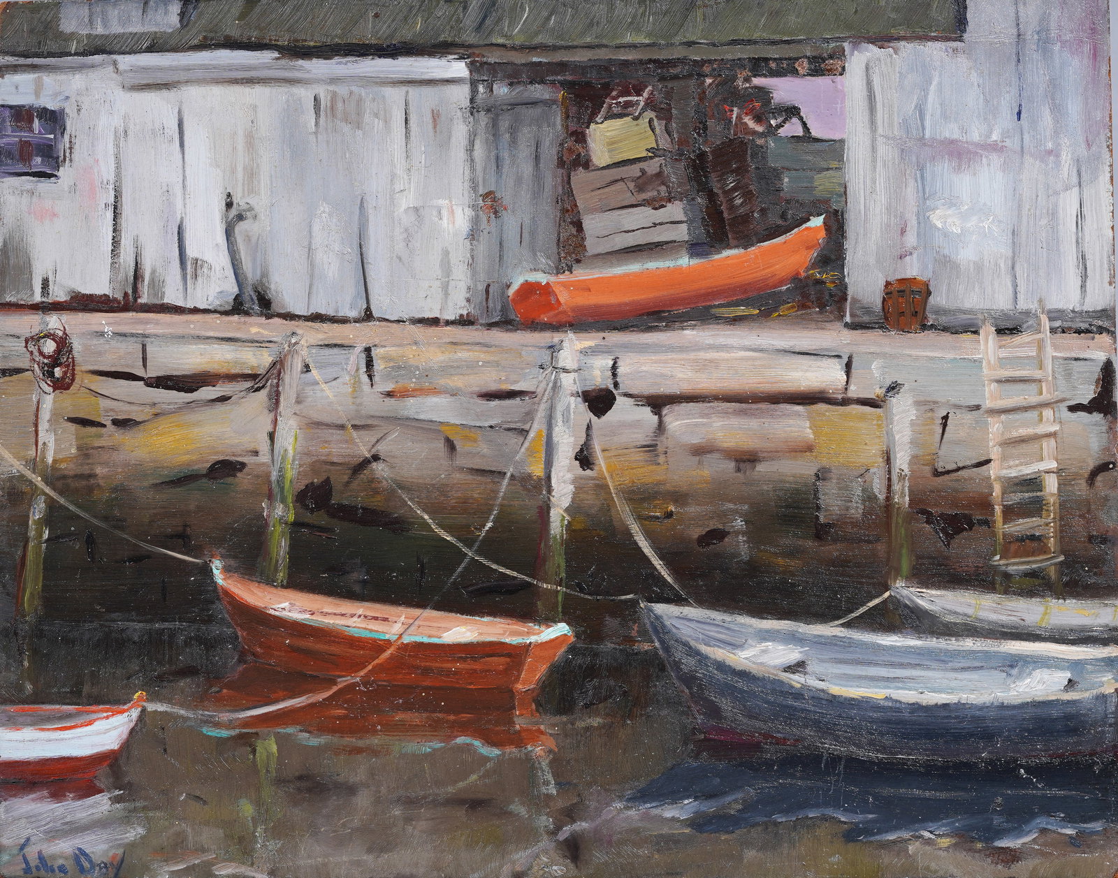 John Day (1932 - 1982) Early American Impressionist Gloucester Harbor Seascape Signed Painting (1 of 5)