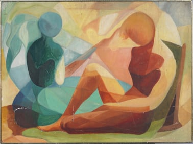 Signed Pendleton Double Sided Cubist Abstract Figural Oil Painting