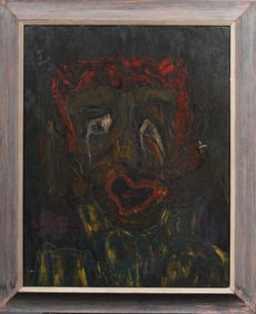 Antique American School Outsider Modernist Framed Male Portrait Painting