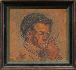 World War II Prisoner of War Modern Portrait Signed Original  1943 Illustration Painting