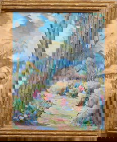 Omer T. Lassonde (1903-1980) Samoan Tropical Fauvist Landscape Framed Signed Large Oil Painting