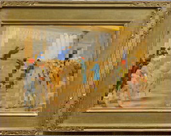 Incredible Rare Ashcan School Interior Scene Finely Painted American School Signed Oil Painting