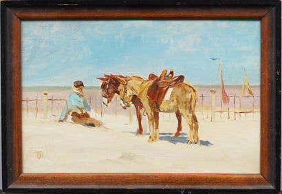 Frederick Hendrik Kaemmerer (1839 - 1902) Important Dutch French Donkeys By the Sea Painting