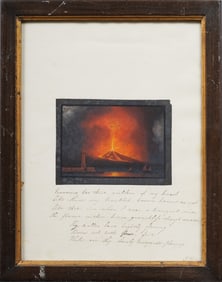 Incredible Antique Italian Vesuvius Erupting Nocturnal Lava Explosion Gouache Painting