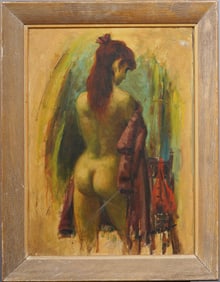 Harold C Wolcott (1898 - 1977)  Antique American Impressionist Nude Interior Oil Painting