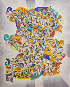 Amazing Monogrammed Abstract Cubist Signed Original Oil Painting Mid Century Modern