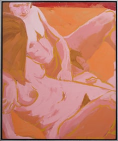 Signed Large American Fauvist Man and Woman Erotic Nude Portrait Framed Oil Painting