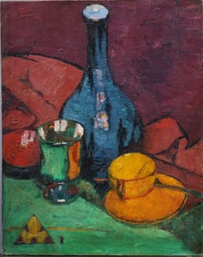 Antique American Modernist Kitchen Table Still Life Original Oil Painting