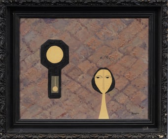 Amazing Surreal Interior Scene Woman Portrait Signed "Douglas:" Framed Oil Painting