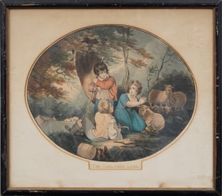 "Maria Templeton 1796 "The Sheltered Lamb" Signed Antique Landscape Americana Watercolor Painting