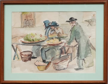 Anna Lesznai Signed American Modernist Street Scene Framed Painting