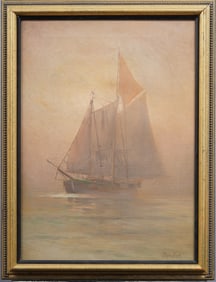 C. Myron Clark (1858 - 1925) Antique Boston School Impressionist Sunset Seascape Oil Painting