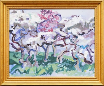 Magnolia Tree Central Park Fauvist Landscape Framed Original Modernist Oil Painting