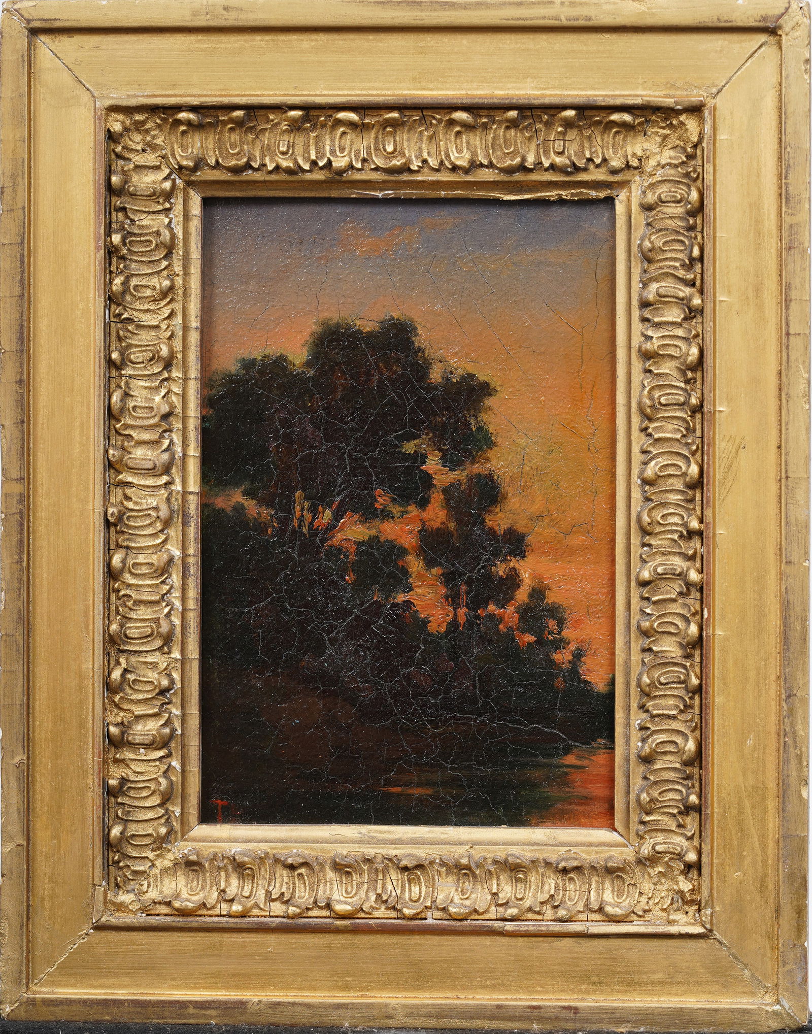 ATTR Theodore Rousseau (1812-1867) Antique French Blazing Sunset Landscape Framed Oil Painting (1 of 7)
