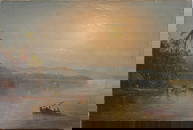 Norton Bush (1834 - 1894) Antique American Hudson River School Tropical Sunset Landscape Painting