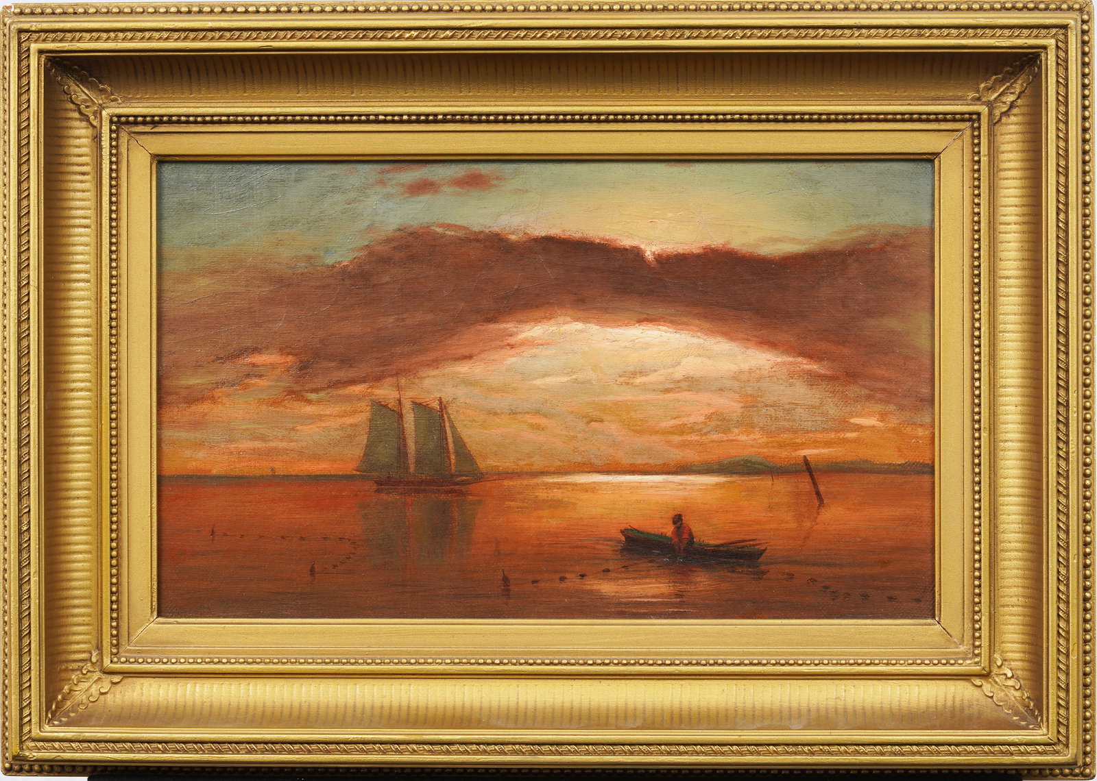 Edward Rawstorne (mid 19thC) American Hudson River School Sunset Seascape Framed Painting (1 of 11)