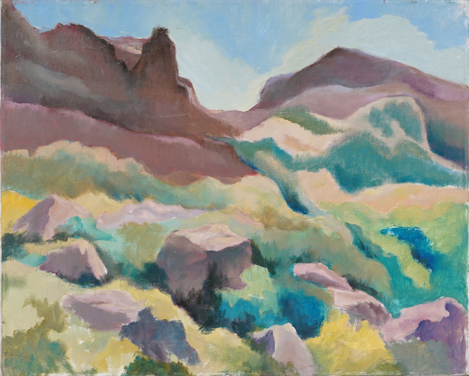 Vintage American School Modernist Landscape Oil Painting (1 of 5)