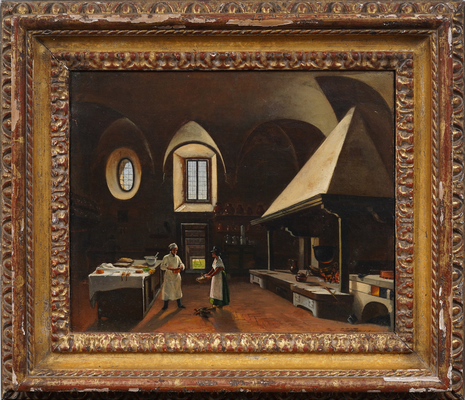 Antique European 18th/19th Century Framed Kitchen Interior Signed Oil Painting (1 of 9)