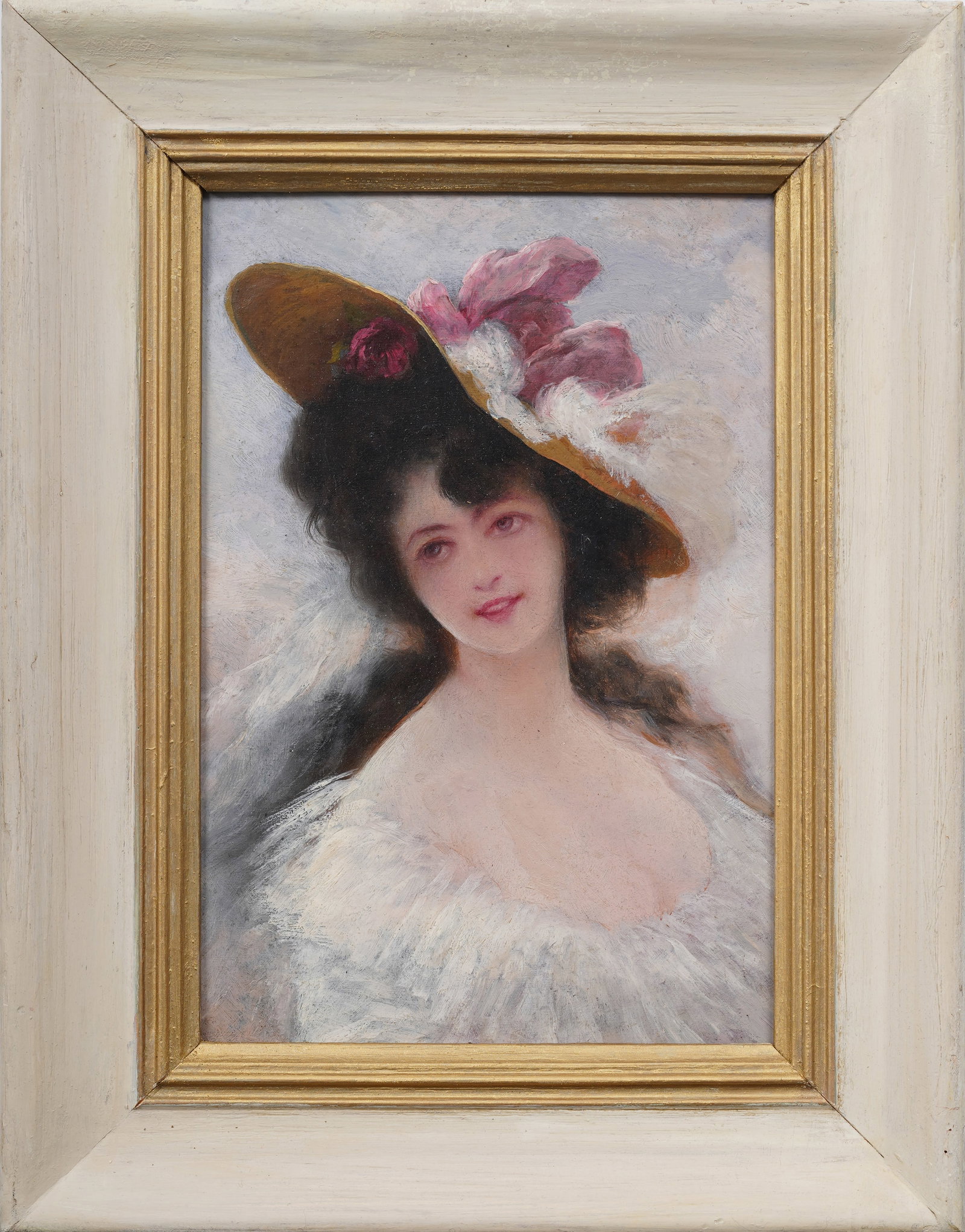 Antique French Impressionist Young Girl Framed Portrait Oil Painting: Antique French portrait oil painting. Oil on board. Framed. Measuring 10 by 13 inches overall and 6.5 by 9.5 painting alone. Please see all images for condition. Size is measured and written on the ba