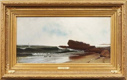 Alfred Thompson Bricher (1837 - 1908) "The Beach at Naragansett" Antique Beach Scene Oil Painting