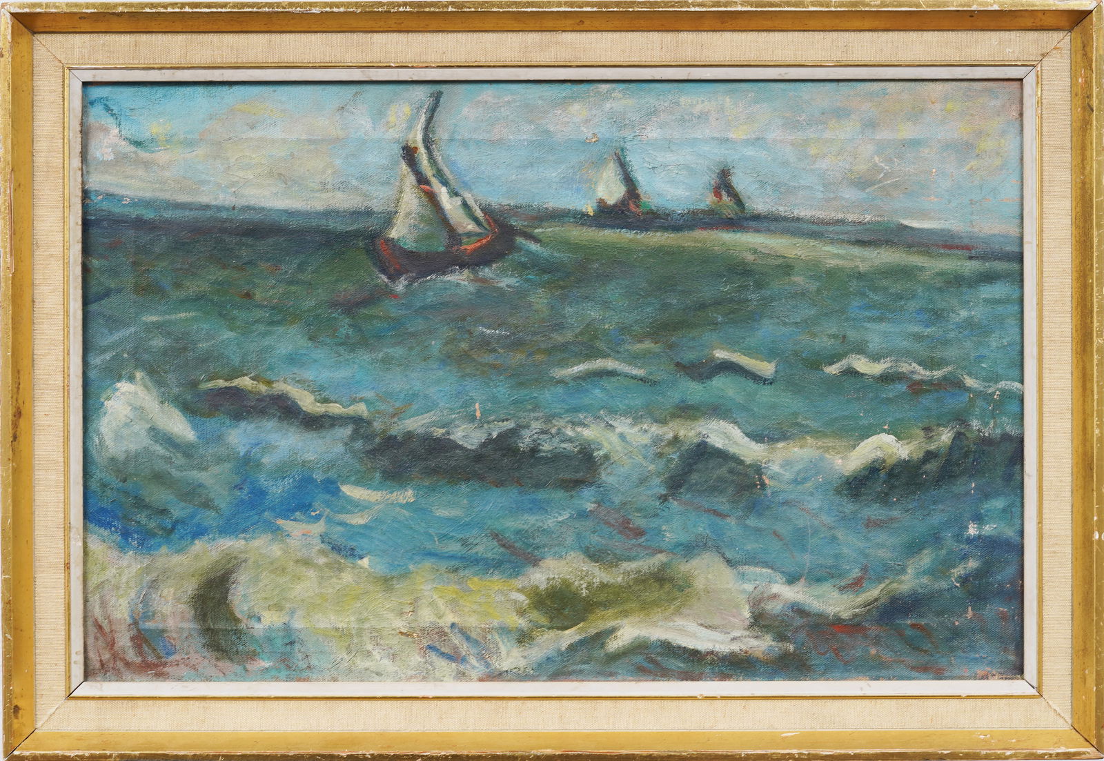 ATTR Jean Volang (1921 - 2005) Signed Vietnamese Modernist Framed Seascape Oil Painting (1 of 7)
