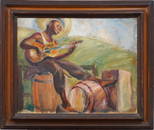 Antique Black American Male Musician Portrait Framed Signed "Savage"  Southern School Oil Painting