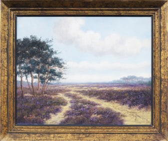 Antique American Impressionist Summer Wild Flower Landscape Signed Original Oil Painting