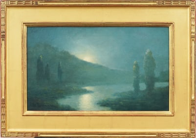 Karl Emil Termohlen (1851-1938) Antique American Moonlit Nocturnal Framed Landscape Painting